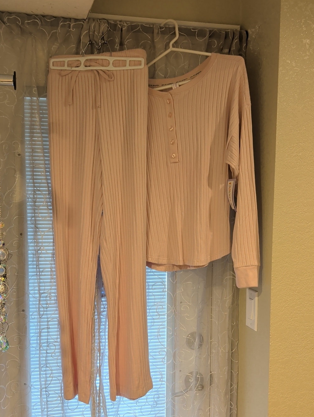 Ribbed Henley Lounge Set in Blush by